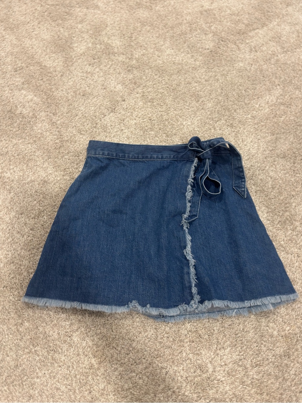 Madewell Denim Raw Hem Mini Wrap Skirt Blue Jean Tie Waist